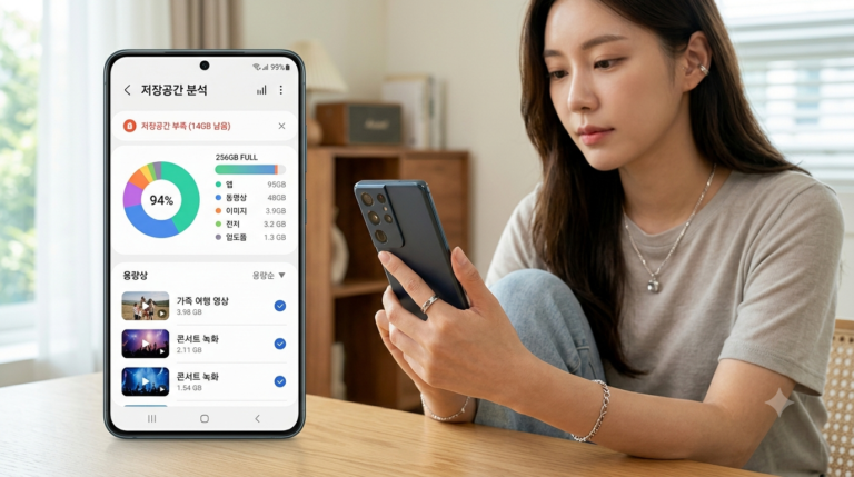 스마트폰 저장공간 관리 (디바이스 케어, 용량 정렬, 휴지통)