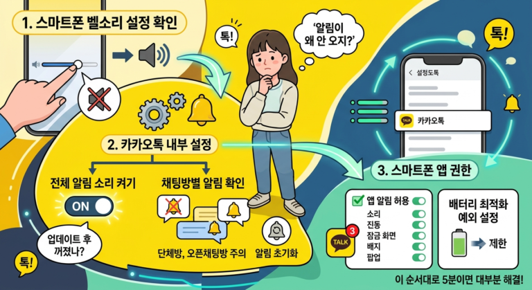 카카오톡 알림 (벨소리 설정, 채팅방 알림, 앱 알림 허용)