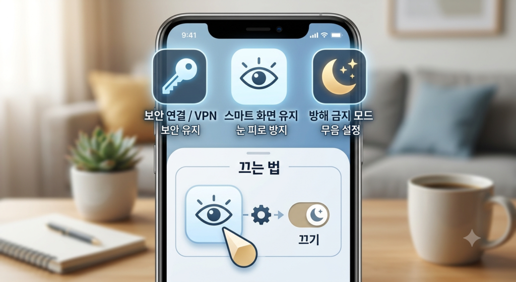 스마트폰 화면 상단에 아이콘을 안내하는 이미지