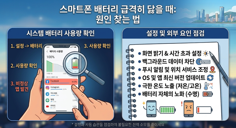 스마트폰 배터리 급격히 닳을 때 원인 찾는법