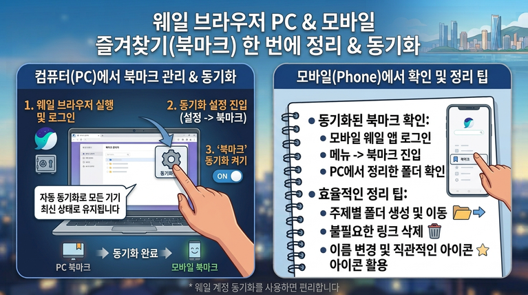 웨일 브라우저, 컴퓨터랑 폰 즐겨찾기 한번에 정리하는 법